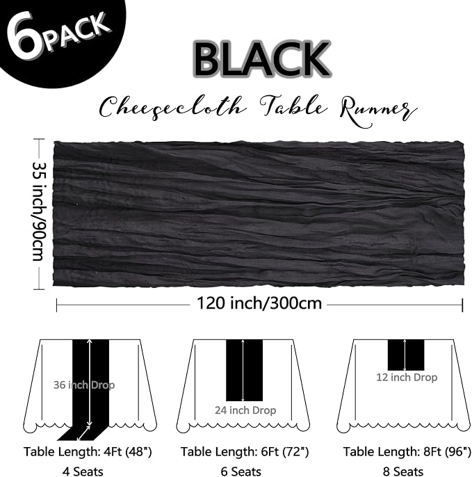 6 Pack Black Table Runner Cheesecloth 10Ft Gauze Cheese Cloth Table Runner - Image 2