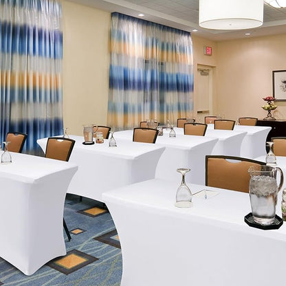 Table Cover for 6 foot Rectangle Tables-8 Pack White Fitted Stretch Tablecloth-Elastic Spandex 6ft Folding Tablecloths for Party, Vendor Booth Display, Banquet Buffet Event, Craft Trade Show