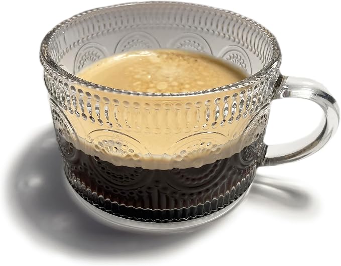 Vintage Embossed Sunflower Retro Glass Coffee Mug Cup 14 ounce Stackable by Mazeology