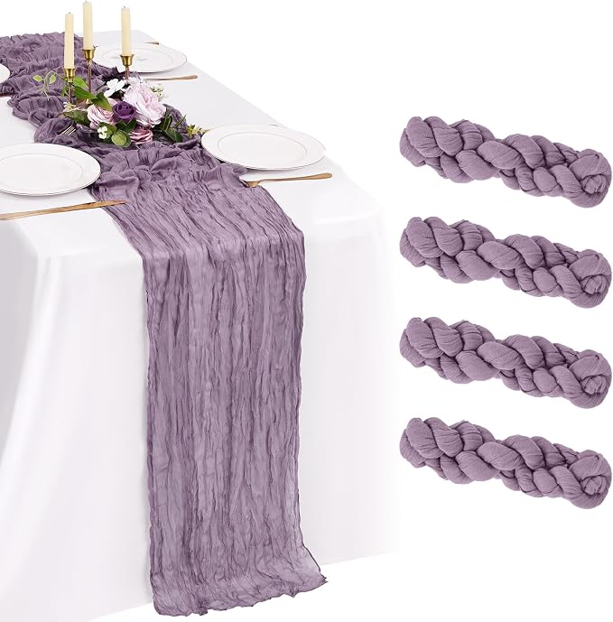 4 Pack Cheesecloth Table Runner 10FT Purple Table Runner Boho Gauze Cheese by Showgeous