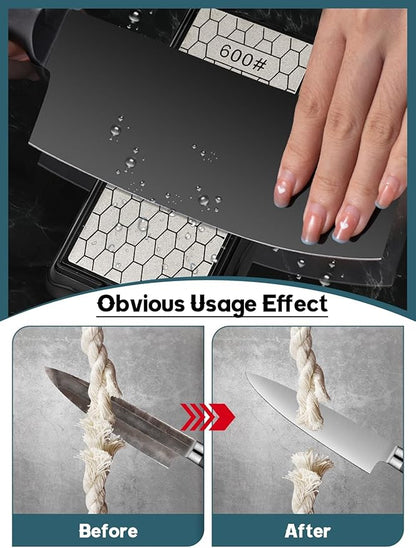 Double-Sided Diamond Sharpening Stone, Kalolary Knife Sharpener Stone Diamond Plate Stone with Non-slip Base & Replaceable Grit Plate for Knives Outdoor Camp Kitchen Sharpen Tool (400/1000# 600/1200#)