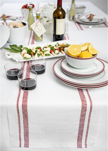 Solino Home 100% Linen Table Runner, 14 x 72 in, Burgundy and White Striped | - Image 2