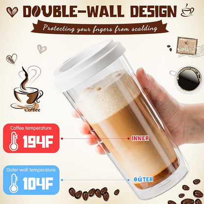 Honeydak 2 Pack 16 oz Double Walled Glass Coffee Mugs - Image 3