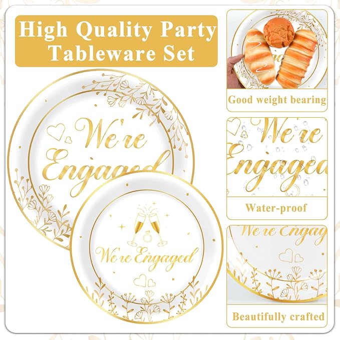 96Pcs Happy Engagement Party Supplies Engagement Paper Plates Napkins We're - Image 3