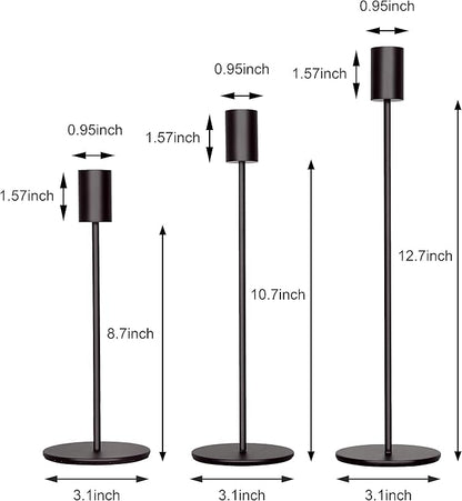 Black Candlestick Holders Set of 3, Decor Taper Candle Holder for Wedding, Dinning, Party,Fits 3/4 Inch Thick Candle