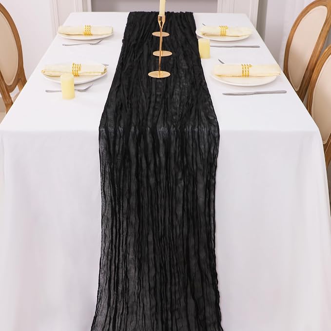 Snowkingdom 10 Ft Black Cheesecloth Table Runner, 120 inch Long Cheese Cloth - Image 4