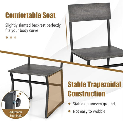 Giantex Dining Table Set for 4, 47”L x 28”W Rectangular Kitchen Table w/ 4 Trapezoid Chairs, Reinforced Metal Frame & Storage Rack, Industrial Space-Saving Dinette Set for Kitchen Dining Room (Grey)