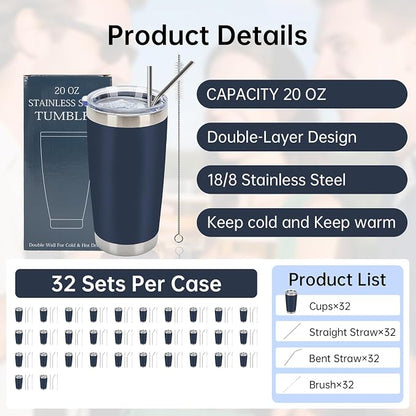IEOVIEE 32 Pack 20oz Stainless Steel Insulated Bulk Tumblers - Image 2