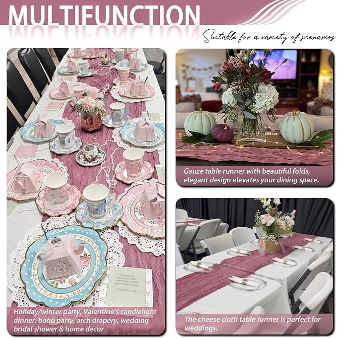 8 Pack Dusty Rose Cheesecloth Table Runner 17x108 inch Boho Gauze Cheese Cloth - Image 7