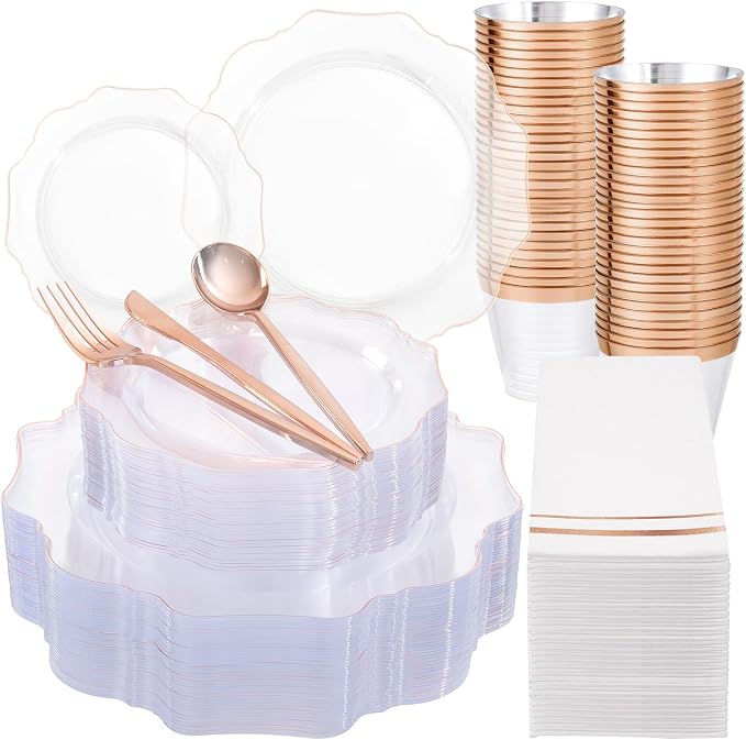 350Pcs Rose Gold Plastic Plates by WDF
