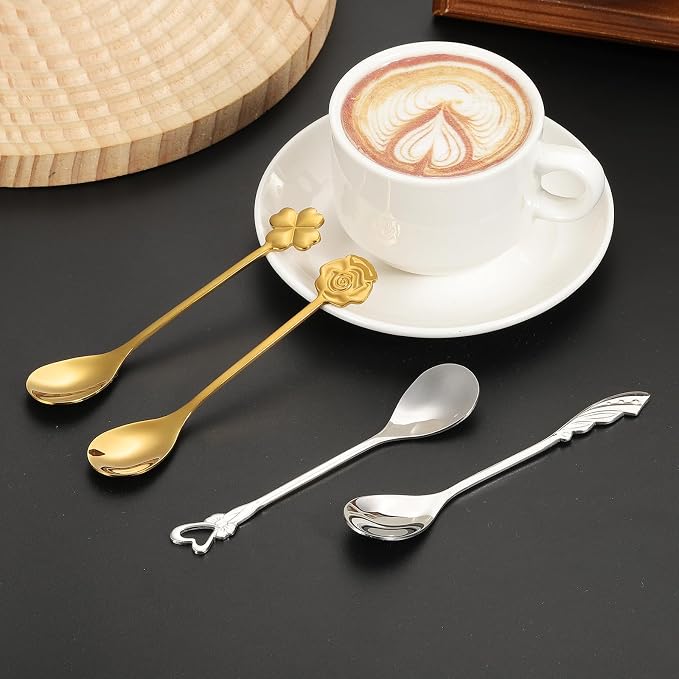 PATIKIL 4pcs Coffee Spoons, Rose/Four Leaf Grass Tea Spoons 304 Stainless Steel - Image 5