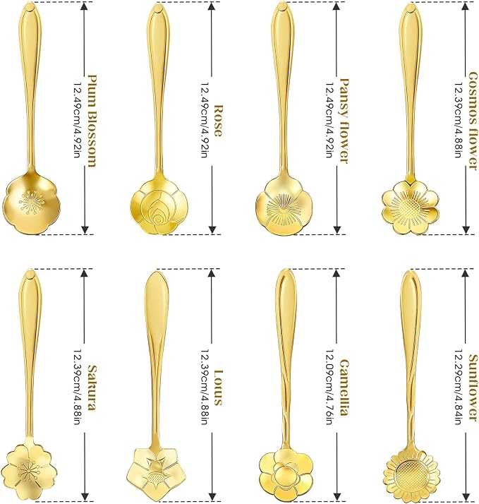 8-Piece Golden Flower Tea Spoon Set | Stainless steel gold spoons; - Image 2