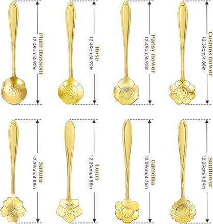 8-Piece Golden Flower Tea Spoon Set | Stainless steel gold spoons; - Image 2