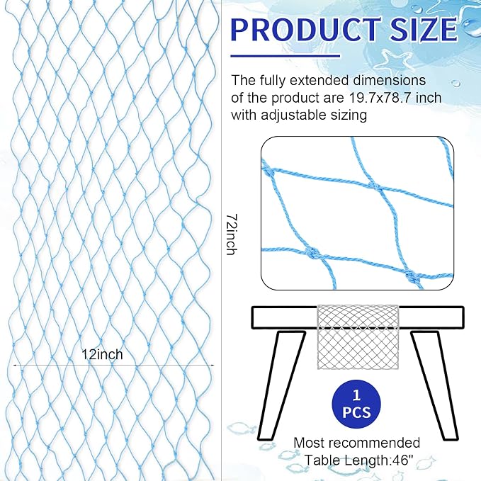 SATINIOR Fish Net Party Decorations 12 x 72'' Fishing Net Table Runner - Image 2