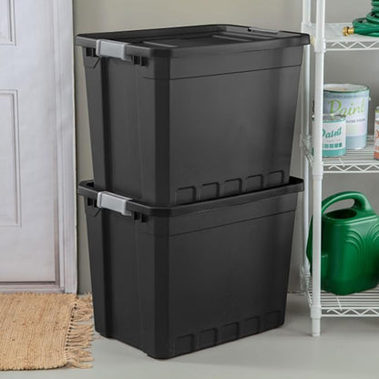 Sterilite 8-Pack Plastic Storage Bins with Lids, Stackable Containers, 27 Gallon, Black