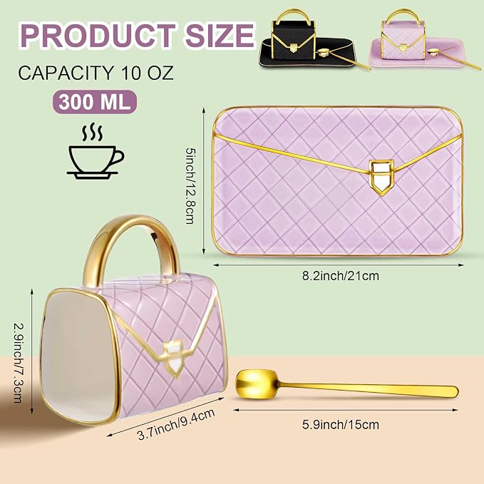 Zubebe 2 Set Coffee Mug Elegant Handbag Shaped Cup Modern Ceramic Purse Mug - Image 2