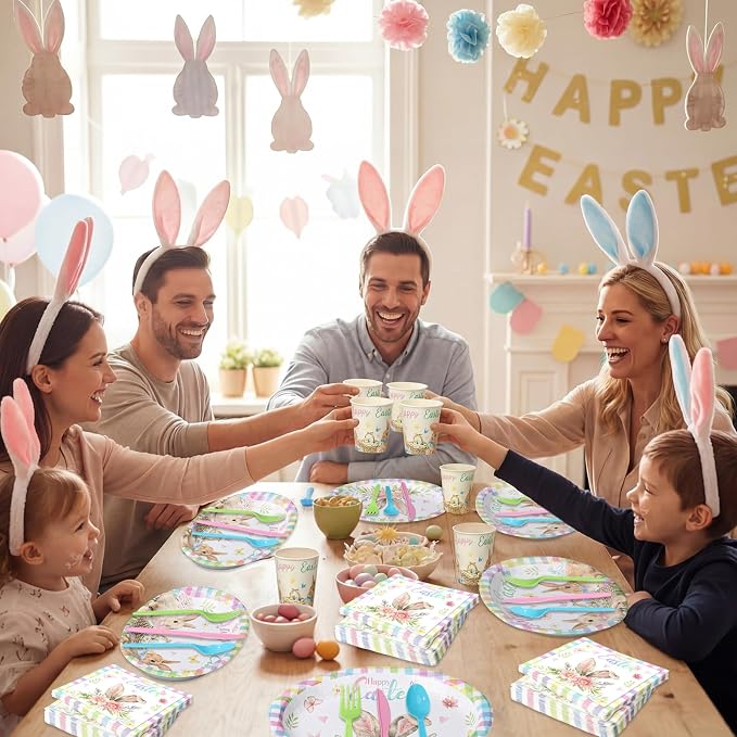 350 Pcs Easter Plates Set Bunny Birthday Decorations - Image 7