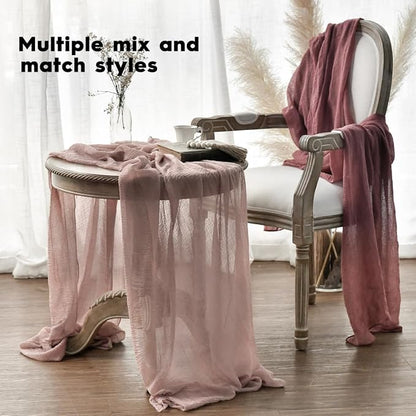 Artoid Mode Boho Cheesecloth Gauze Dusty Pink Wedding Table Runner, 160 Inch - Image 4