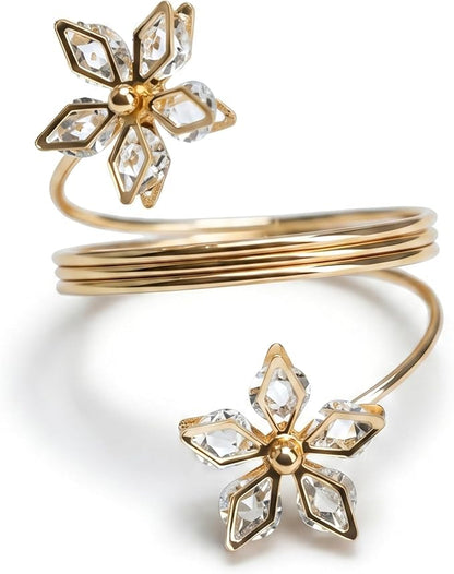 Gold Napkin Rings Set of 12 – Crystal Flower Design – Luxury Napkin Rings Gold by HUVOTOSIUS