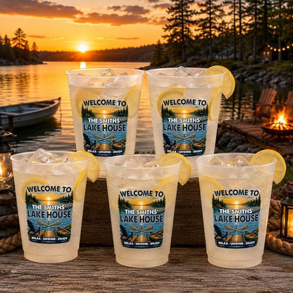 Welcome To The Lake House, Personalized Lake Party Cups | Reusable Plastic Cups by PawfectHouseGifts