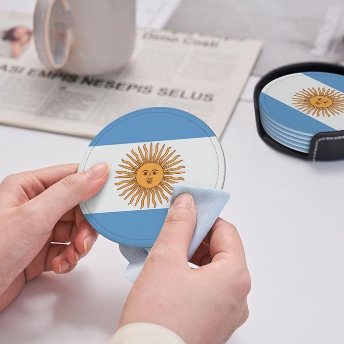 6 Pack Argentina Flag Leather Coaster - Image 6