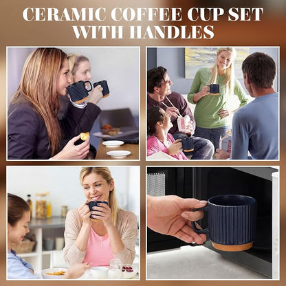 6 Set Ceramic Coffee Mugs with Gold Spoons, 8.8 oz Textured Ribbed Coffee Cups - Image 5