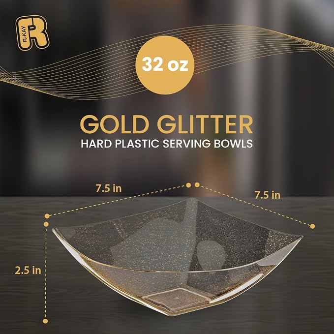 R-kay 6 Pack Gold Glitter Plastic Serving Bowls - 32 Oz Gold Plastic bowls - - Image 4