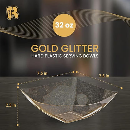 R-kay 6 Pack Gold Glitter Plastic Serving Bowls - 32 Oz Gold Plastic bowls - - Image 4