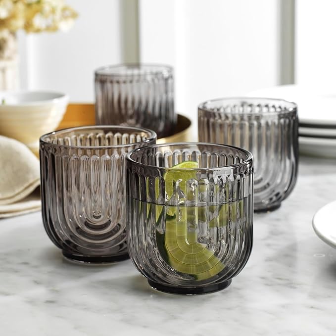 16 Piece Smoke Glassware Set, Beautiful Art Deco Black Drinking Glasses - Image 6