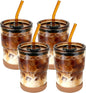 Zukro 13 oz Glass Cups with Lid and Straw 4 Pack, Non-Slip Rubber Bottom | Leak by ZukroDrinkware