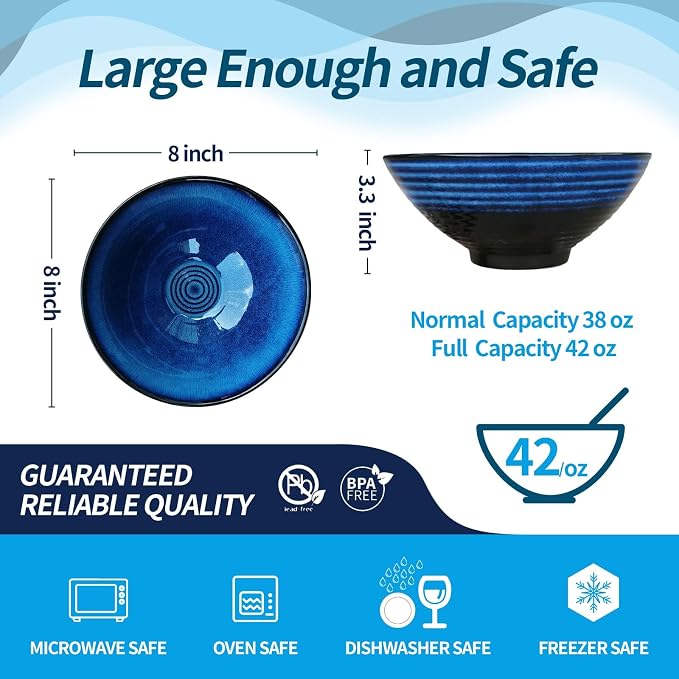 NJCHARMS Ceramic Ramen Bowl Set of 2, 42 oz Japanese Noodle Soup Bowls - Image 3
