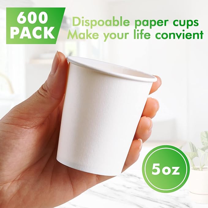 TV TOPVALUE 600 Pack 5 oz Paper Cups, Disposable Bathroom Mouthwash White Hot - Image 2