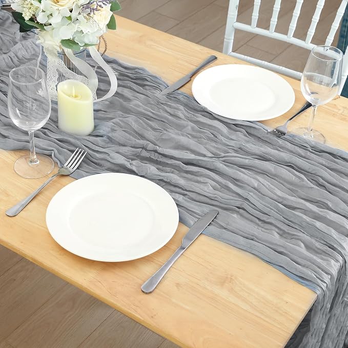 8 Pack Grey Cheesecloth Table Runner 120 Inch Boho Wedding Decor | Cheesecloth - Image 7