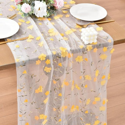 Wildflower Floral Sheer Tulle Gauze Table Runner Wedding Baby Shower Decor | - Image 4