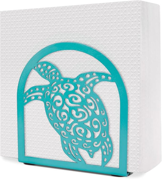 Coastal Sea Turtle Napkin Holder for Table - Teal Kithen Decor and Accessories, Ocean Decor for Bedroom Bathroom, Houserwarming Gifts for Women Turtle Lovers, Hollowed-out Craft Pattern, Metal