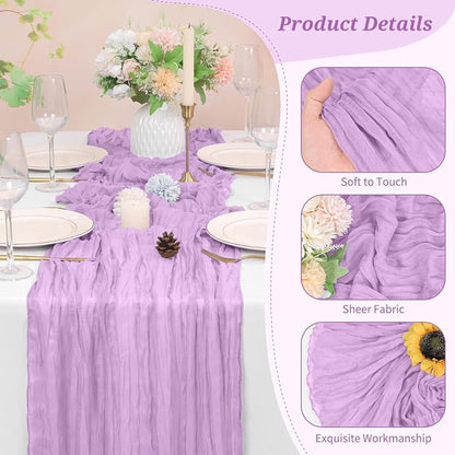 Pesonlook Cheesecloth Table Runner Light Purple, 10 Pack 17.7x108 inch - Image 3