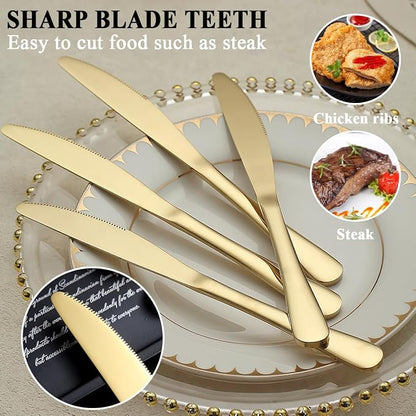 Gold Dinner Knives Set of 12 Pieces, Stainless Steel Titanium Gold Plating - Image 4