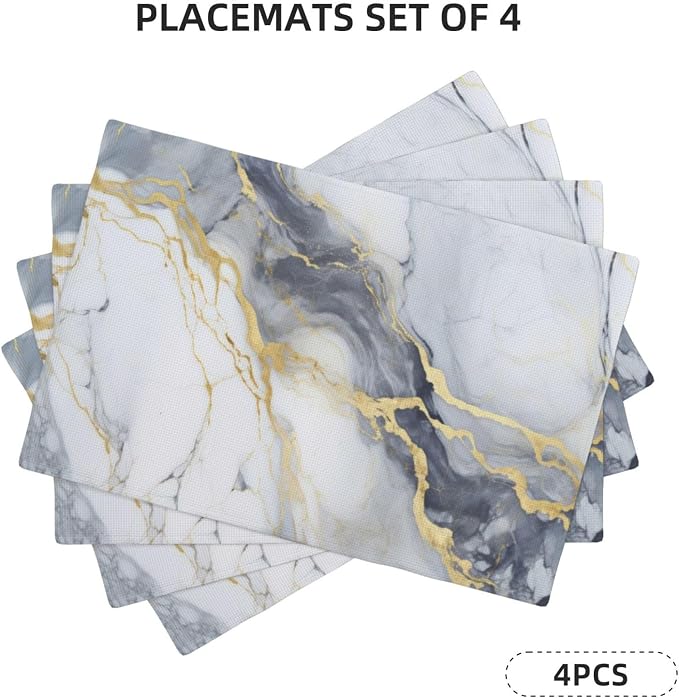 Fiokroo Golden Marble Texture Placemats Set of 4 Table Mats Table Tableware - Image 7