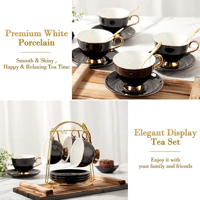 DUJUST Tea Cups and Saucers Set of 4, Luxury Tea Cup Set - Image 4
