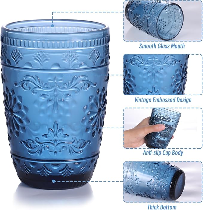 abrwyy Blue Drinking Glasses, 14oz Vintage Drinking Glasses | Lead-Free Glass - Image 6