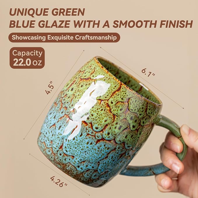 Handmade 22oz Ceramic Coffee Mug, Ergonomic Large Handle, Ideal Gift - Image 9