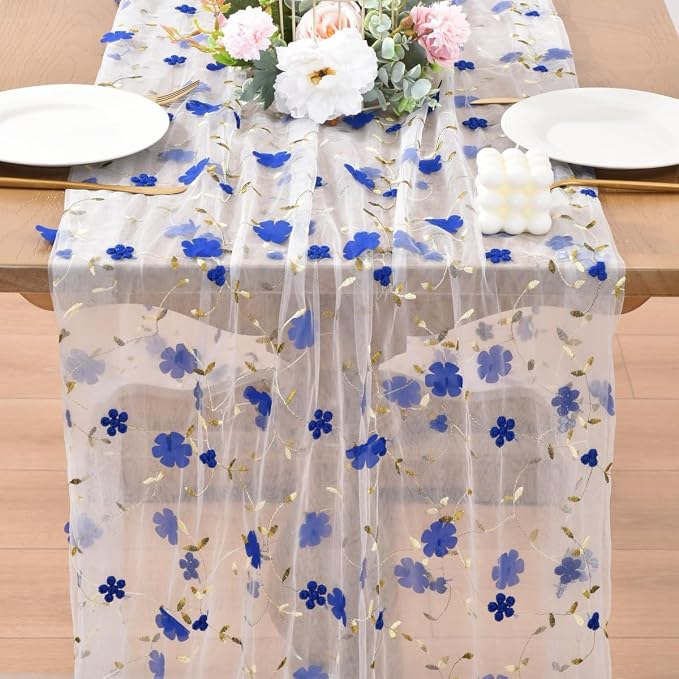 Wildflower Floral Sheer Tulle Gauze Table Runner Wedding Baby Shower Decor | - Image 2