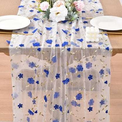 Wildflower Floral Sheer Tulle Gauze Table Runner Wedding Baby Shower Decor | - Image 2