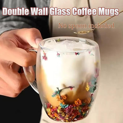 Viovian 13oz Double Wall Glass Coffee Mugs Set of 2 Insulated Glass Coffee Cups - Image 5