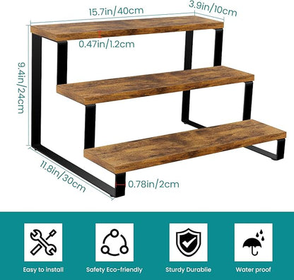 ELITEROO Wooden Display Riser Stand, 3 Tier Display Risers, Tiered Cabinet Organizer, Widened Display Rack Shelf Kitchen Counter Shelf for Makeup Perfume Figure Dolls Collection Condiment Candles