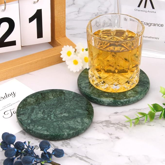 Natural Marble Coasters Set of 4, 4 inch Round, Silicone Anti-Slip Pads - Image 6