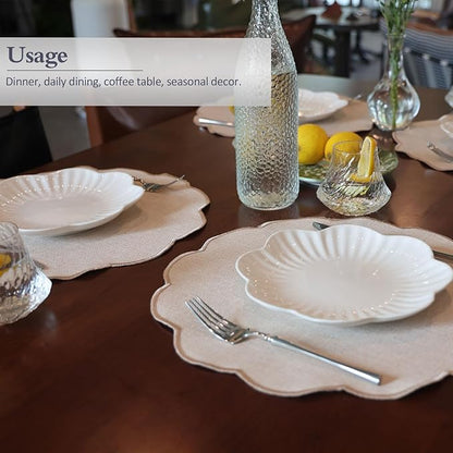 AHHFSMEI Round Faux Linen Placemats Set of 8 Waterproof Table Mats Heat Resistant Non-Slip and Stain Proof for Kitchen Dining Elegant Decor (Beige,8)