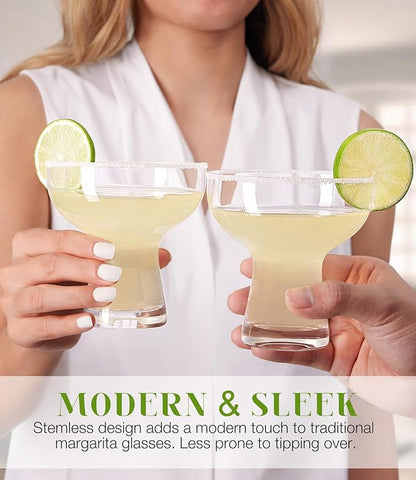 LUNA & MANTHA Martini Glasses Set of 4, 10oz Stemless Margarita Glasses, Modern Hand-blown Margarita Glass for Daiquiri, Frozen Cocktails, Dessert, Daily Use, Home Bar, Birthdays Gift, Crystal Clear