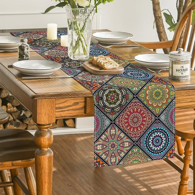 Artoid Mode Boho Bohemia Style Table Runner, Vintage Rustic Farmhouse Kitchen - Image 3