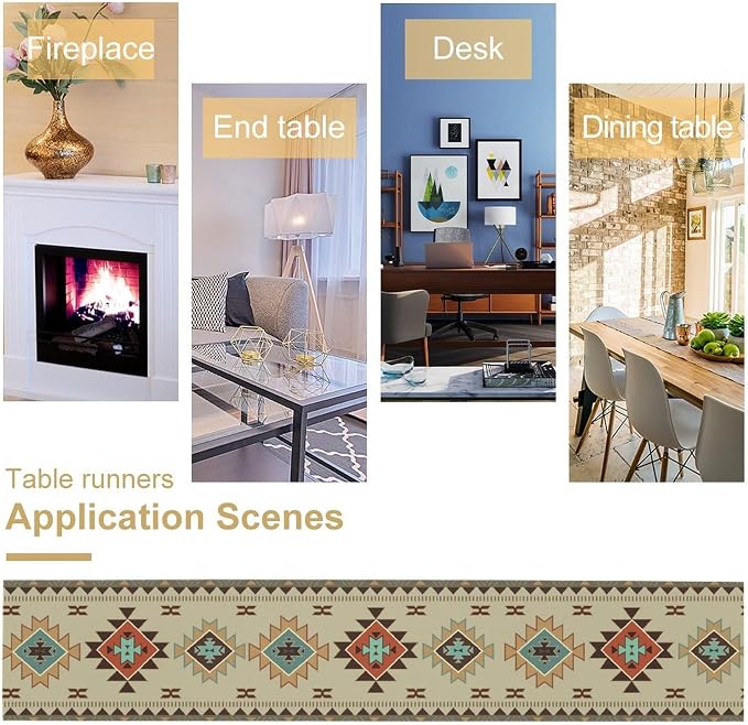 Aztec Southwest Table Runner, Ethnic Geometric Table Runners Dresser Scarves - Image 6